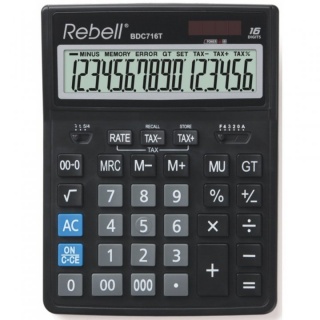 Calculator de birou, 16 digits, 206 x 155 x 35 mm, dual power, Rebell